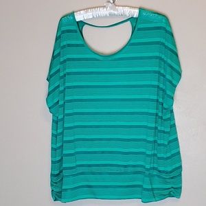 Green Striped, Cap Sleeve,  Blousson Top